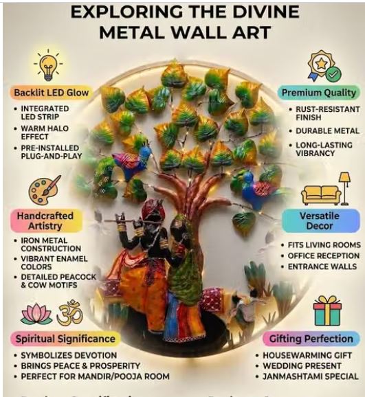 Premium Radha Krishna Metal Wall Art with LED Backlight-SKU-SR-1007