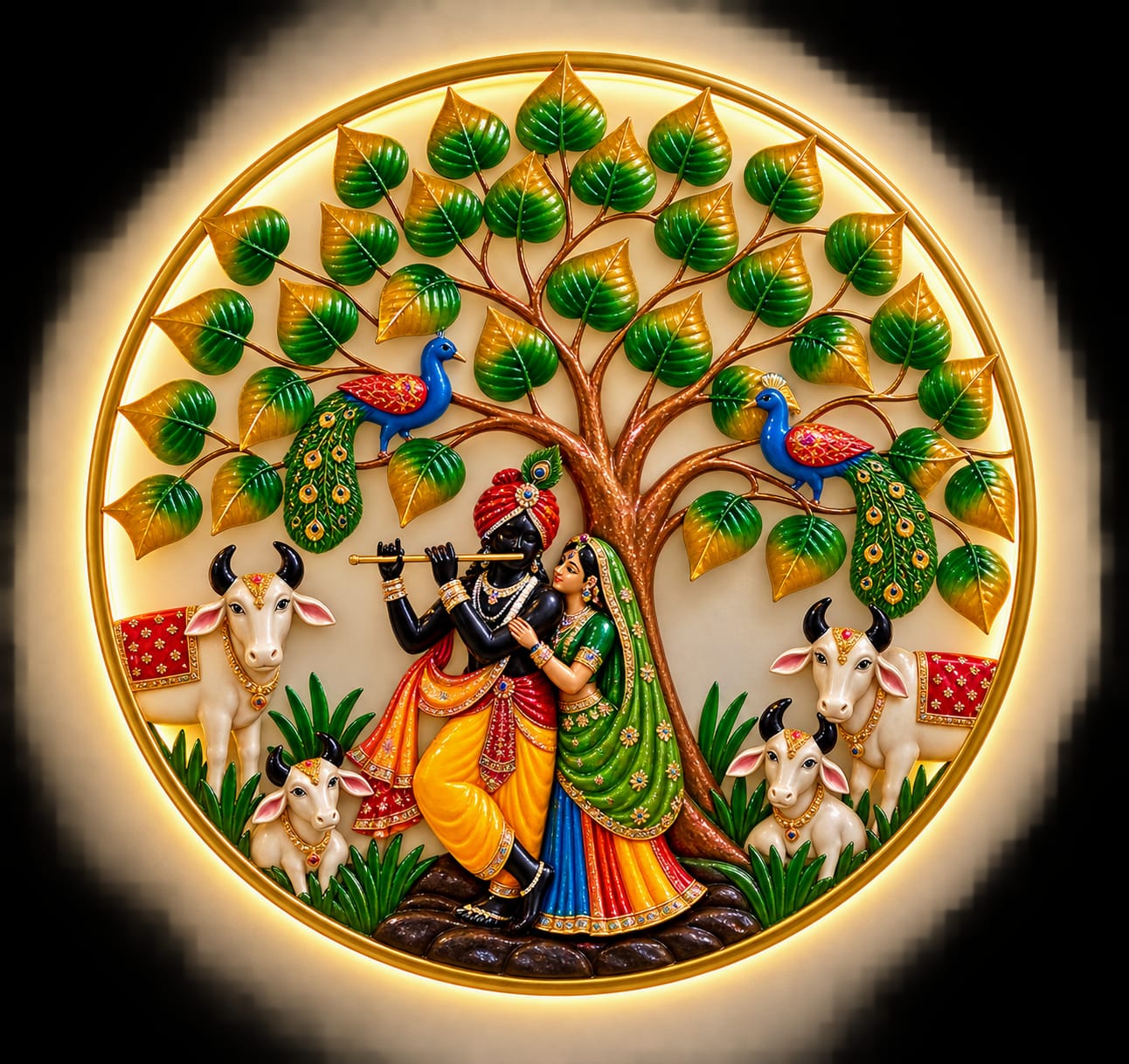 Premium Radha Krishna Metal Wall Art with LED Backlight-SKU-SR-1007
