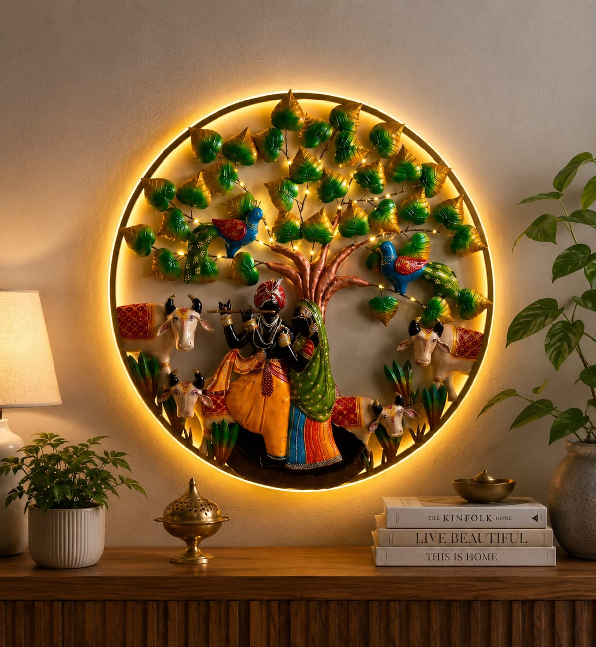 Premium Radha Krishna Metal Wall Art with LED Backlight-SKU-SR-1007
