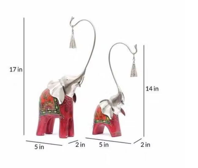 JODHPUR CRAFTS Elephant Figurine with Bell – Wooden & Metal-SKU-SR-1009