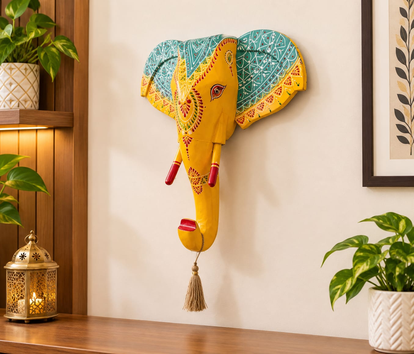 Hand-Painted Wooden Elephant Head Wall Decor – Indian Rajasthani Style Wall Hanging-SKU-SR-1010