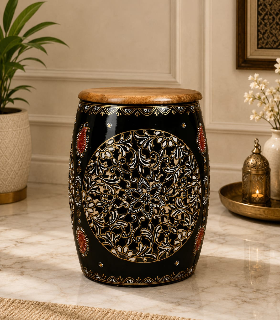 JODHPUR CRAFTS Stool with Wooden Top-SKU-SR1003