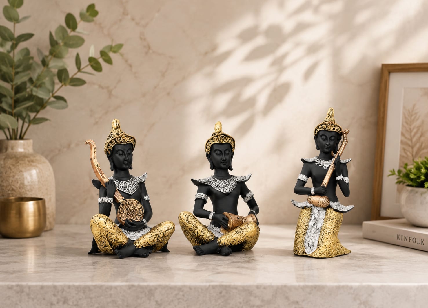 Art Mandir Set of 3 Meditating Musician Figurines-SKU-SR1001