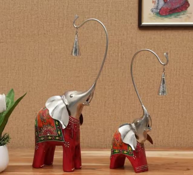 JODHPUR CRAFTS Elephant Figurine with Bell – Wooden & Metal-SKU-SR-1009